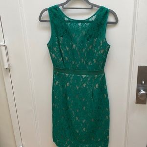 BCBG Max Azria green lace shift dress